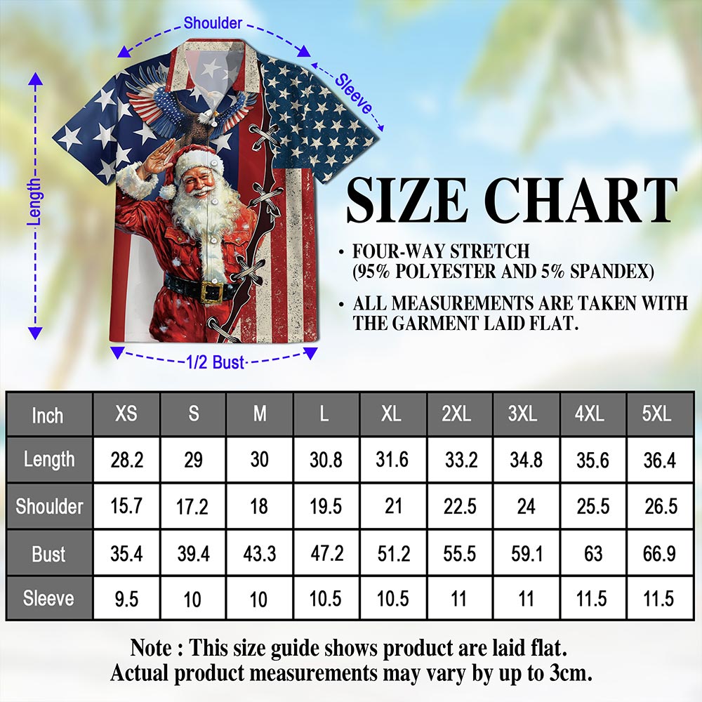 Netecom Patriotism American Christmas Hawaiian Shirt for Men, Santa Eagle USA Flag Button Down Summer Beach Shirts, S-5XL