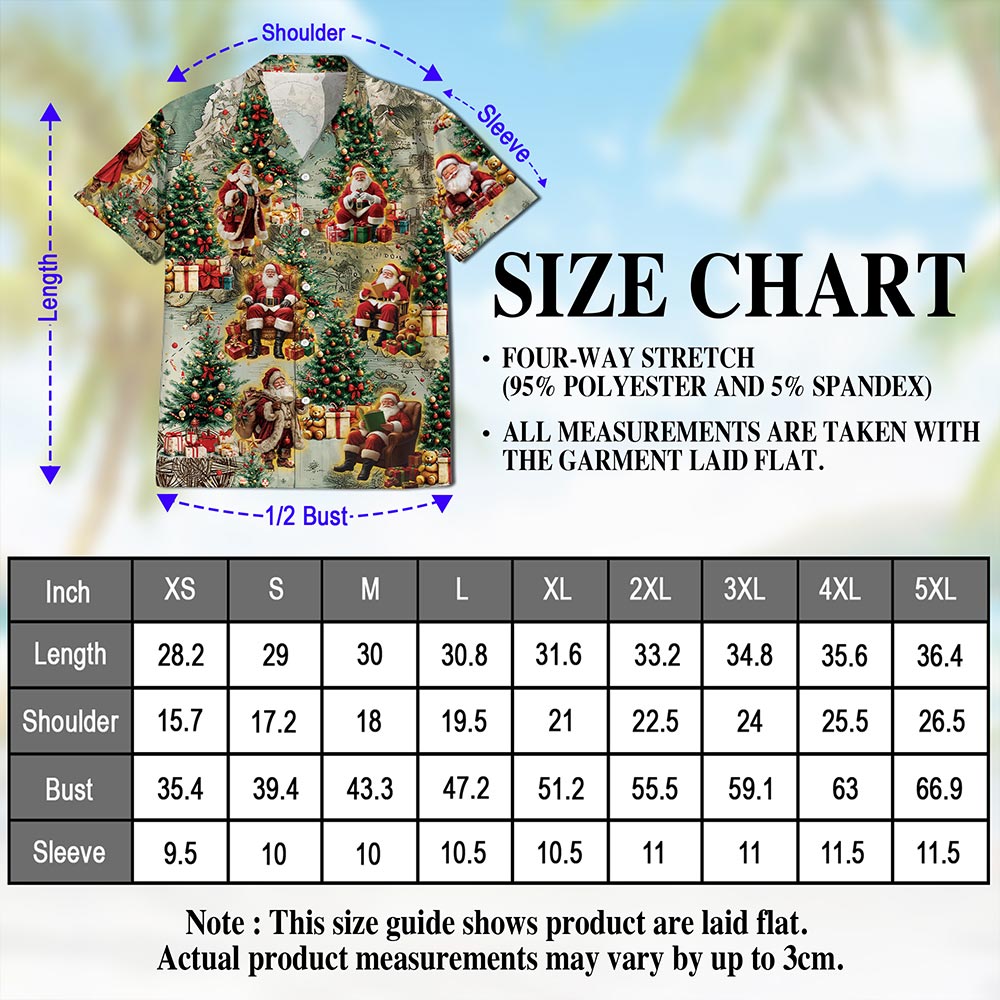 Netecom Vintage Santa Claus Christmas Hawaiian Shirt for Men Women, Map Button Down Summer Beach Short Sleeve Shirts, S-5XL