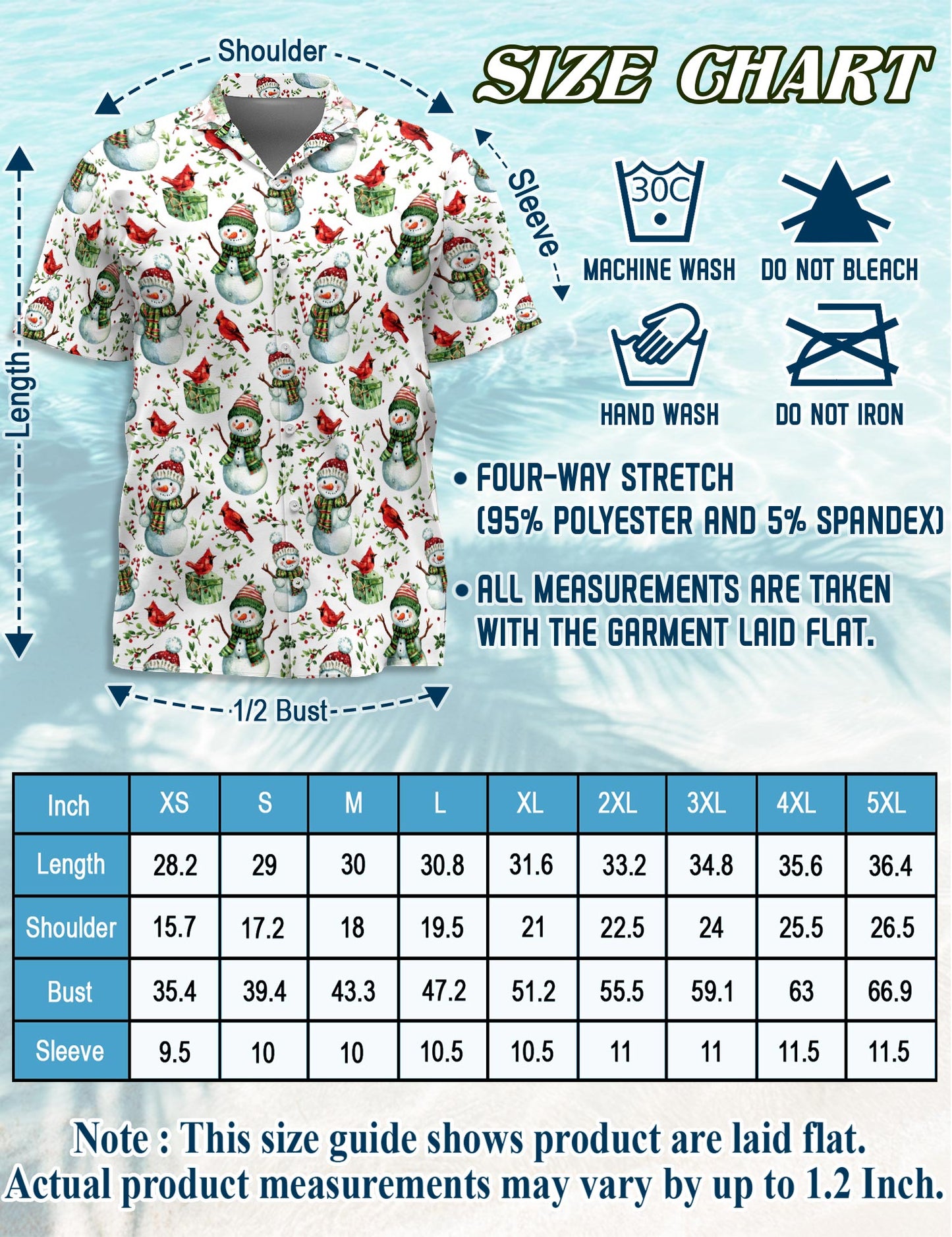 Netecom Snowman and Red Cardinal Christmas Hawaiian Shirt for Men, Cute Holiday Button Down Summer Beach Shirts, S-5XL