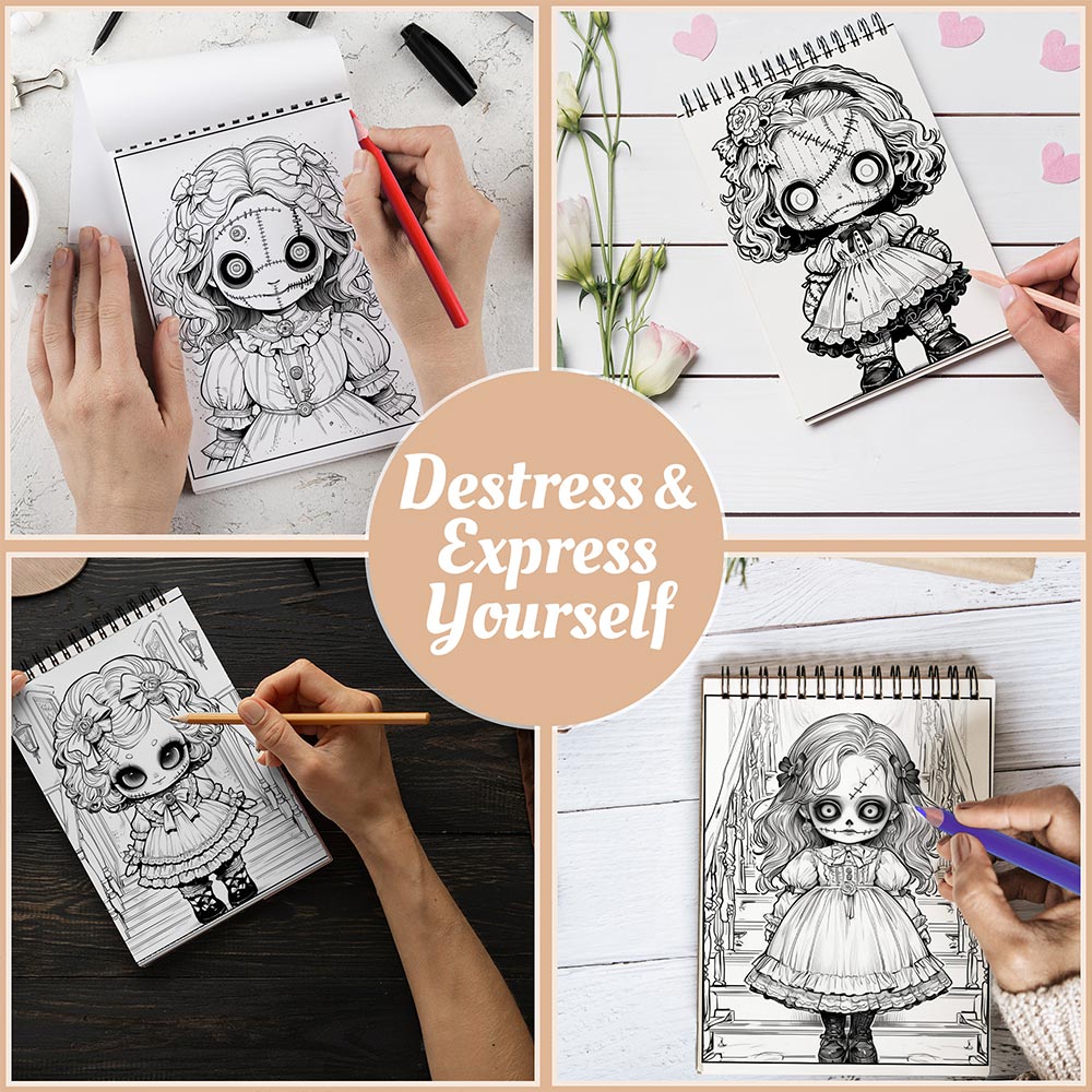 Netecom Haunted Dolls Coloring Book Spiral Bound For Adults