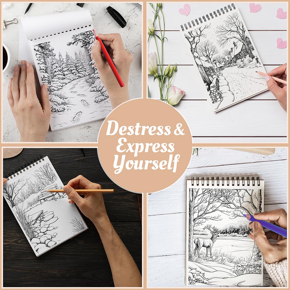 Netecom Winter Scenes Coloring Book Spiral Bound For Adults