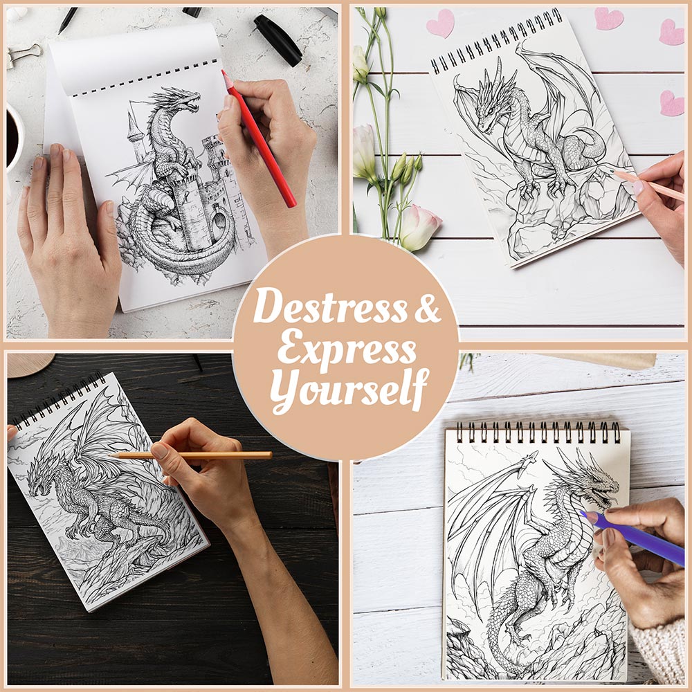 Netecom Fire Dragon Coloring Book Spiral Bound For Adults
