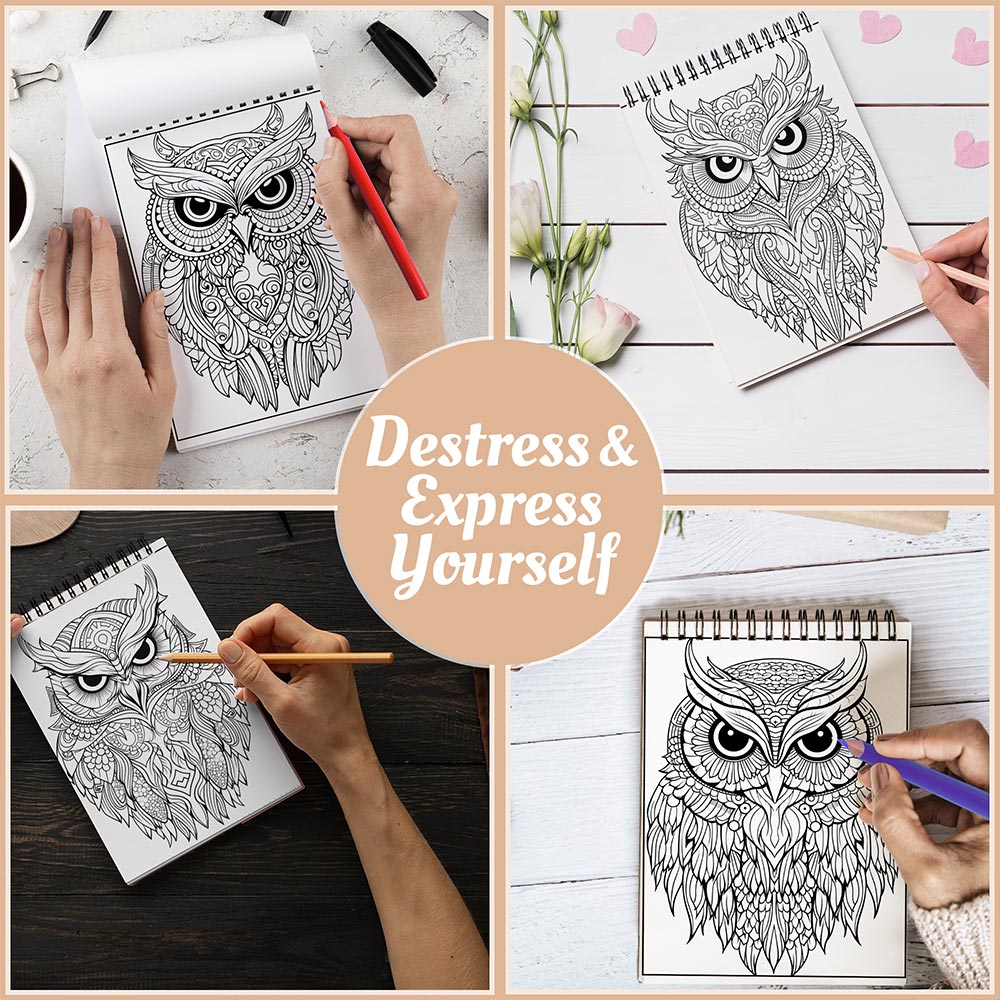 Owl Mandala Coloring Book Spiral Bound For Adults