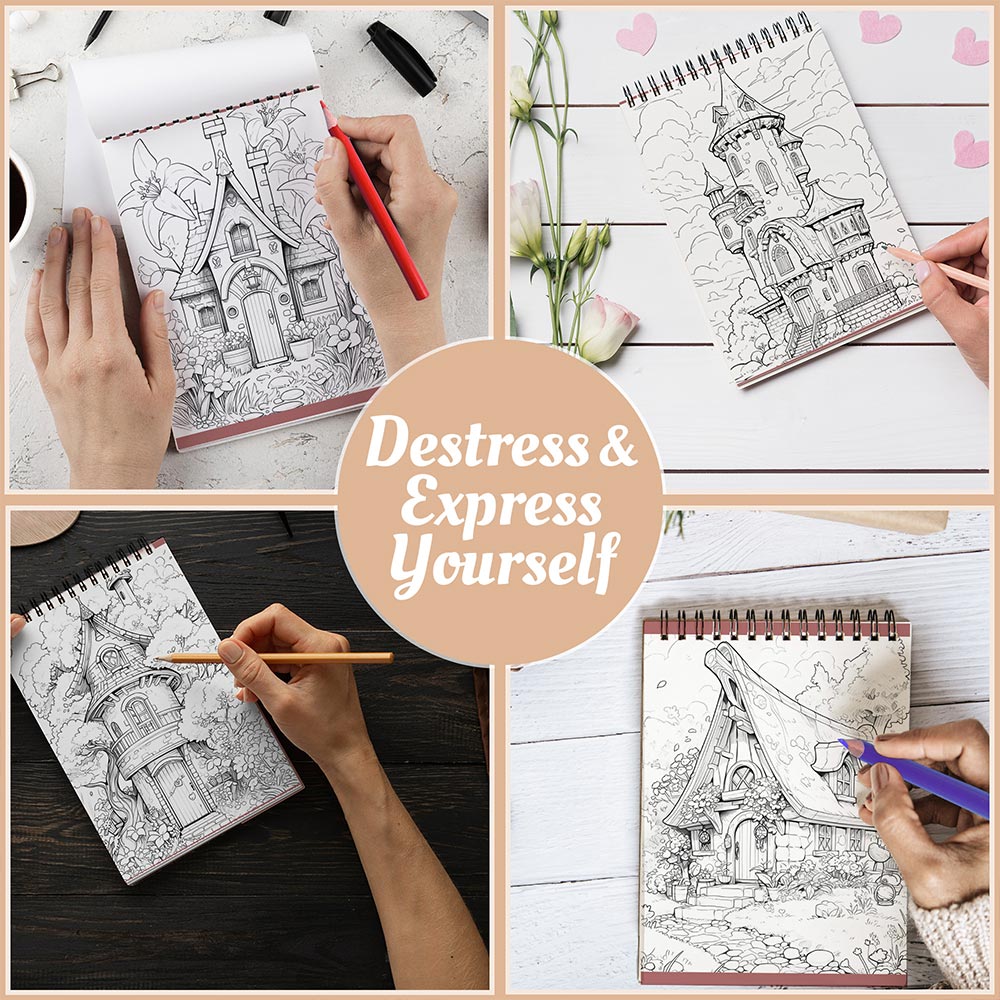 Netecom Whimsical House Coloring Book Spiral Bound For Adults