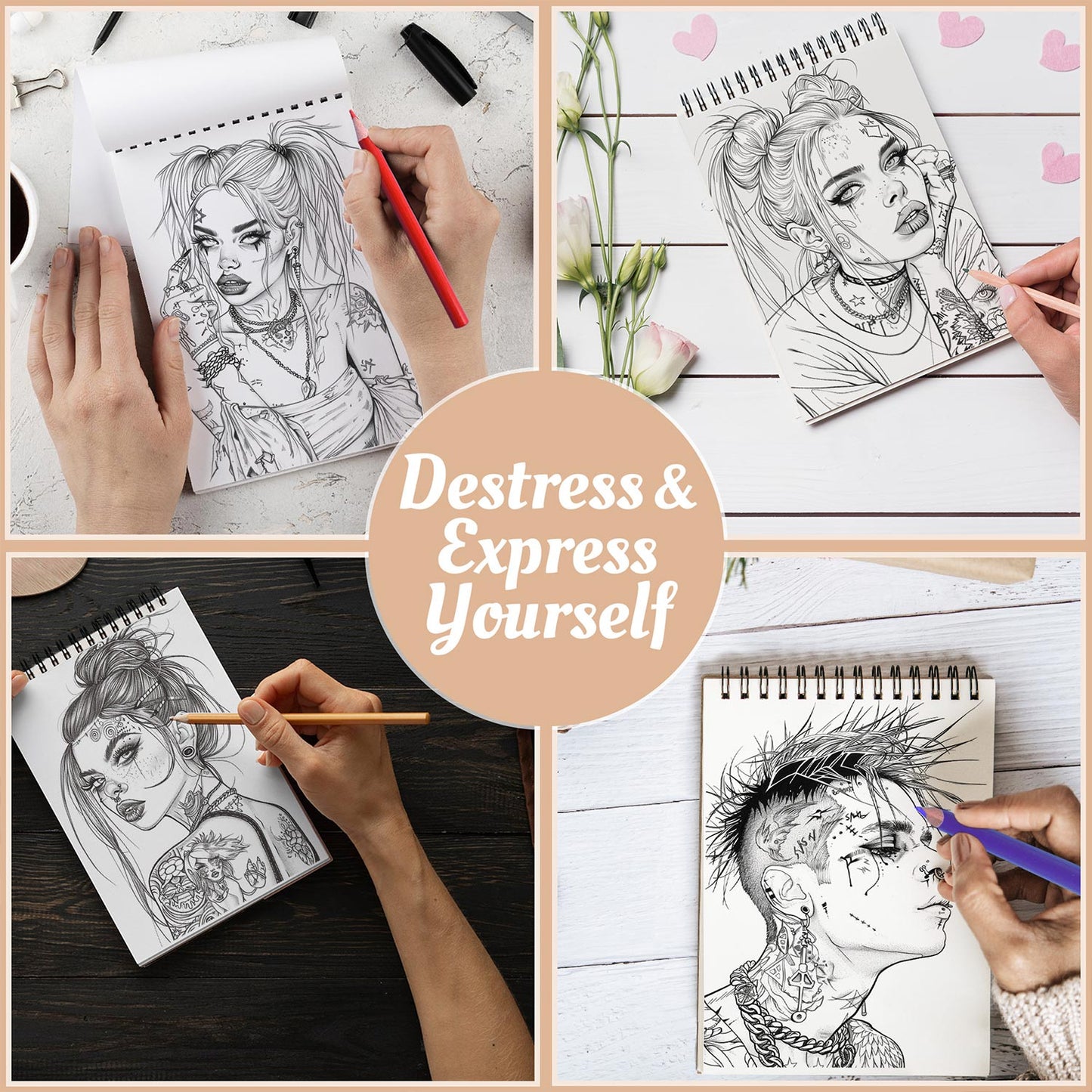 Netecom Punk Coloring Book Spiral Bound For Adults