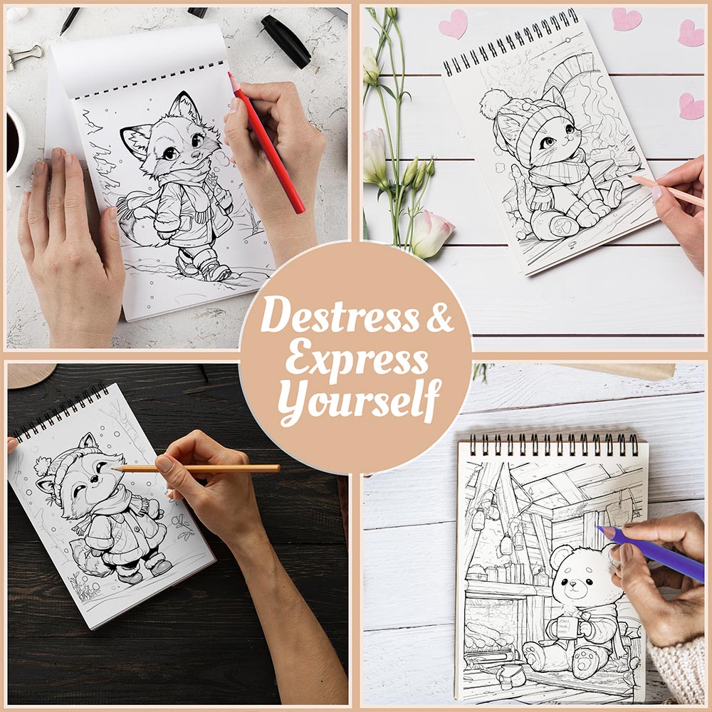 Netecom Cute Winter Coloring Book Spiral Bound For Adults