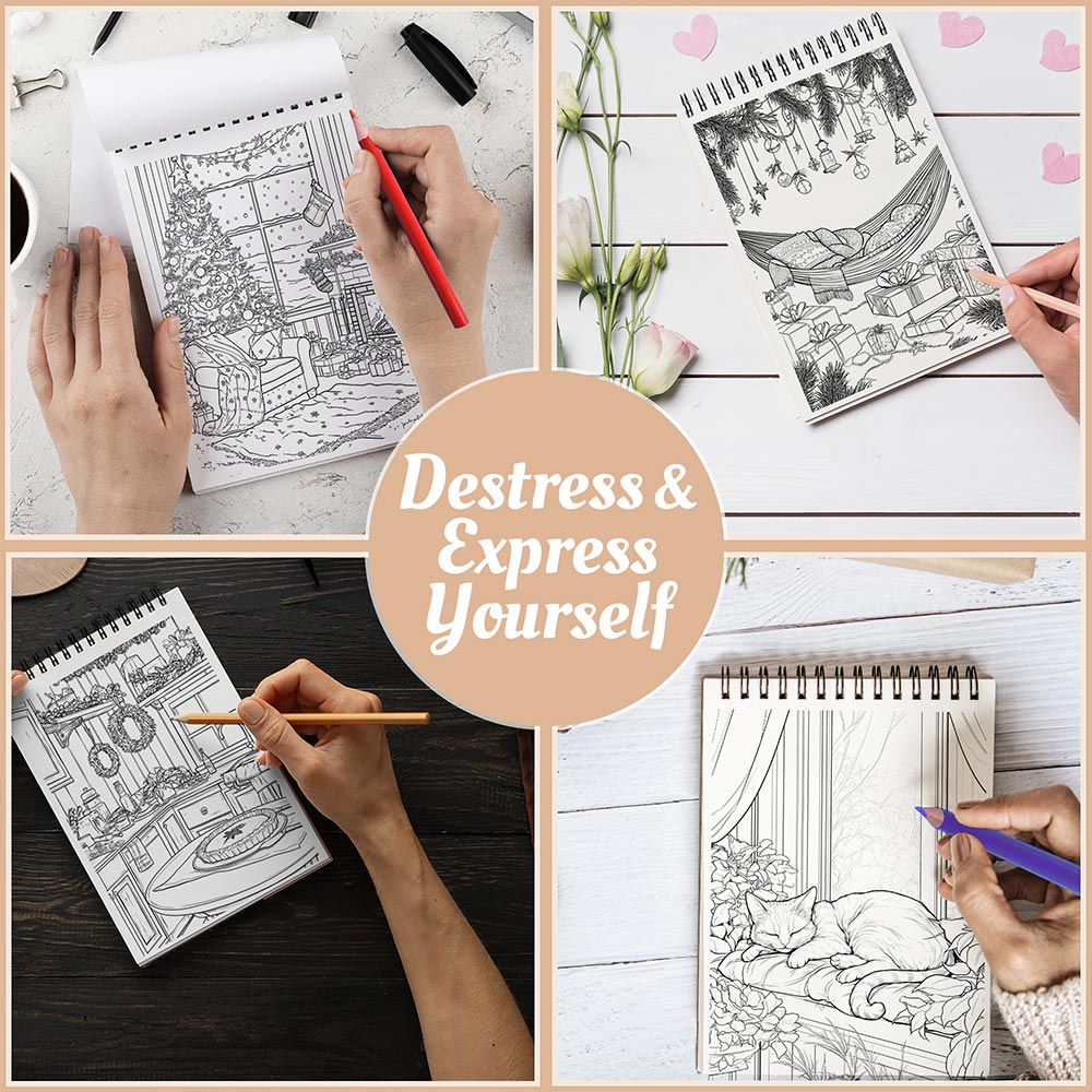 Netecom Relaxing Winter Coloring Book Spiral Bound For Adults