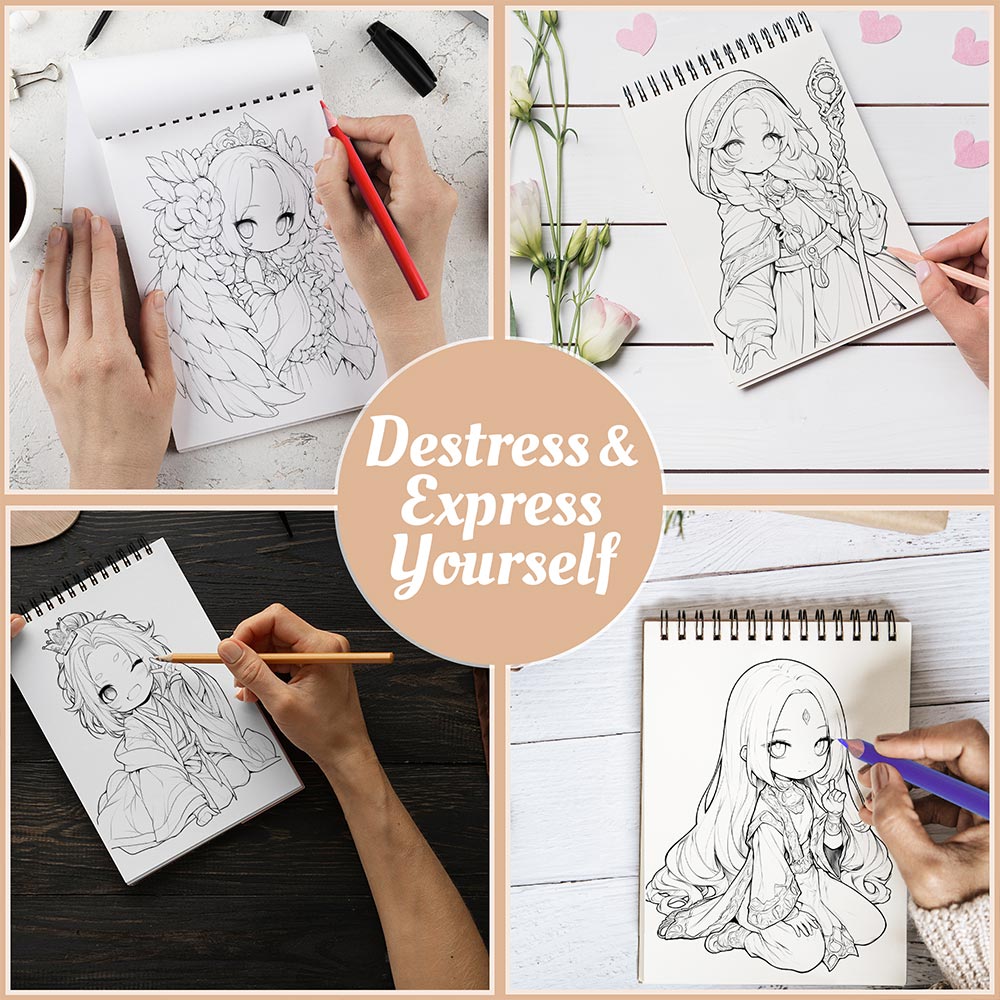 Netecom Chibi Dynasty Coloring Book Spiral Bound For Adults