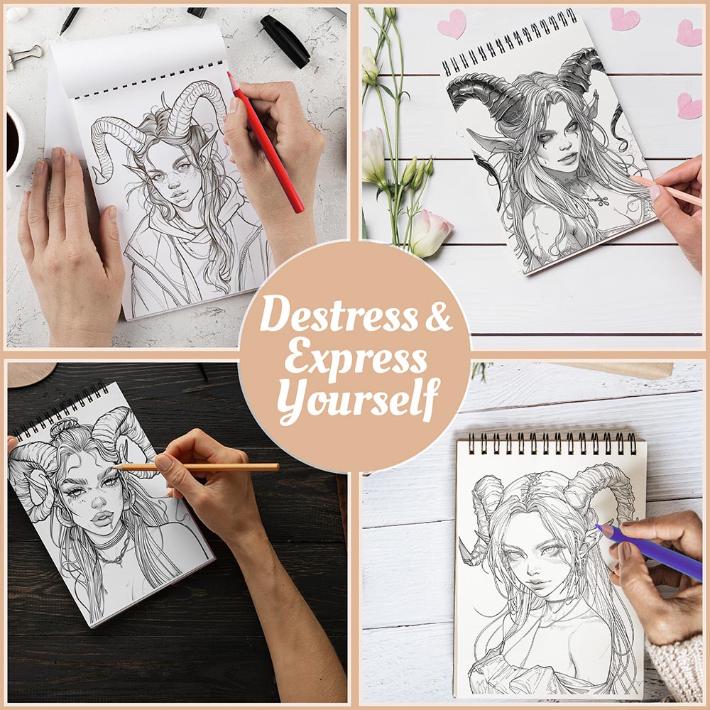 Netecom Demon Girl Coloring Book Spiral Bound For Adults