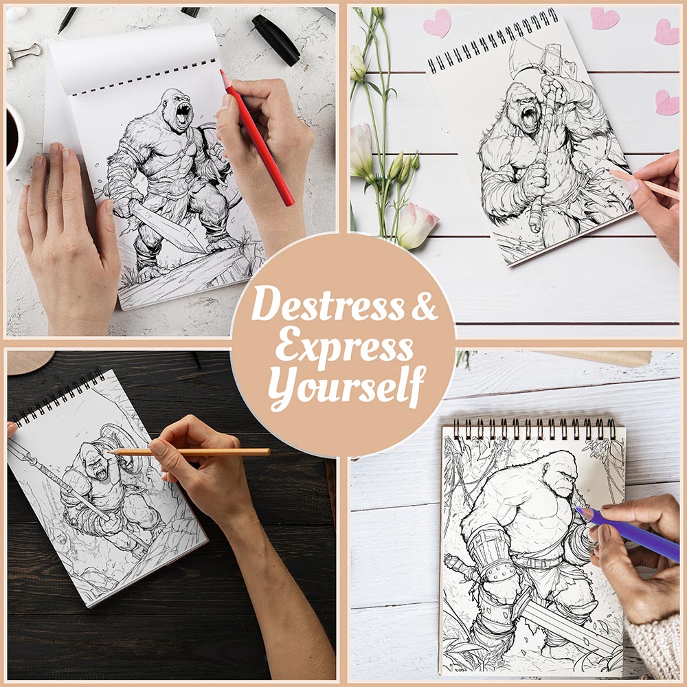 Netecom Gorilla Warrior Coloring Book Spiral Bound For Adults