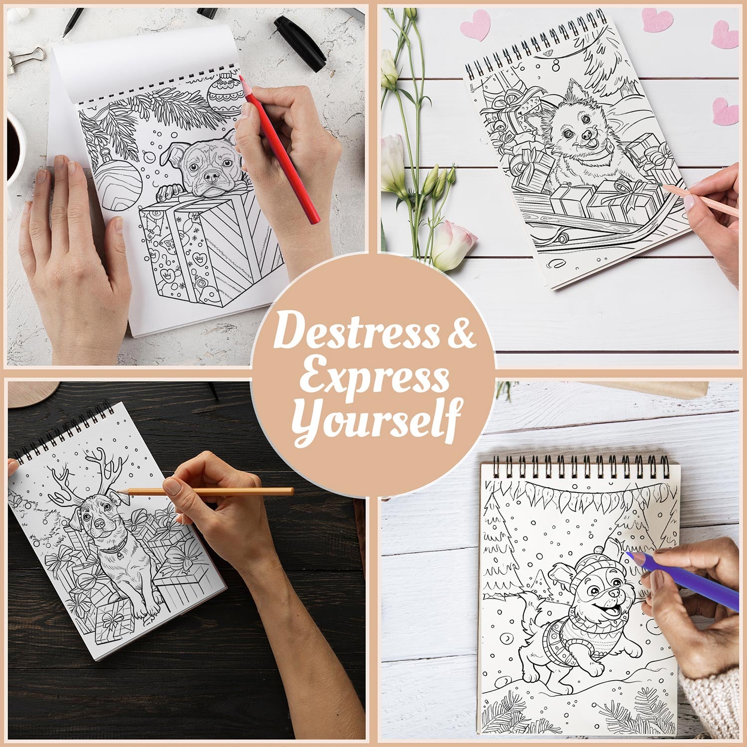 Netecom Merry Dogmas Coloring Book Spiral Bound For Adults