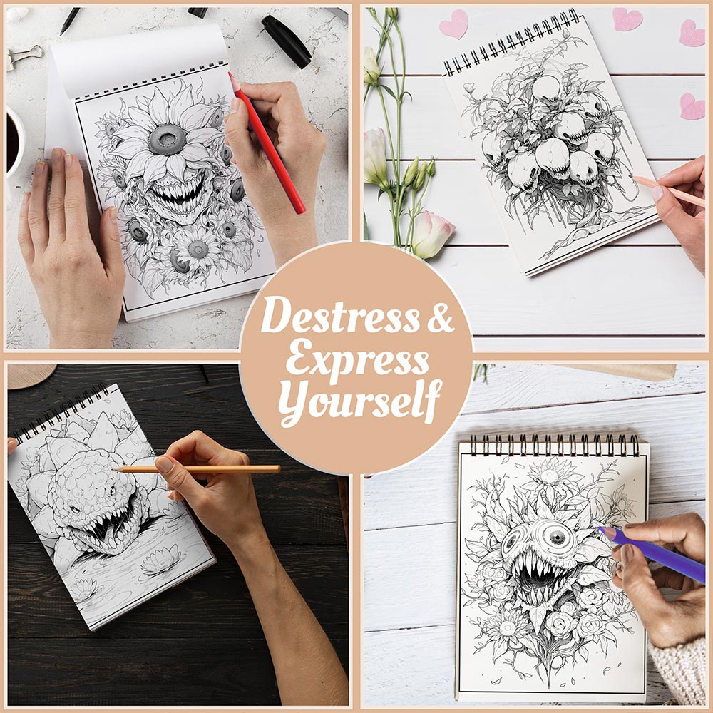 Netecom Dark Botanical Horror Coloring Book Spiral Bound For Adults
