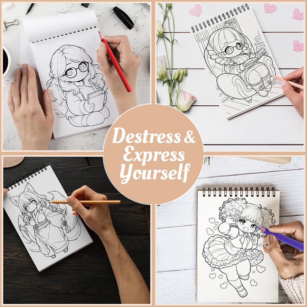 Netecom Curvy Chibi Girls Coloring Book Spiral Bound For Adults