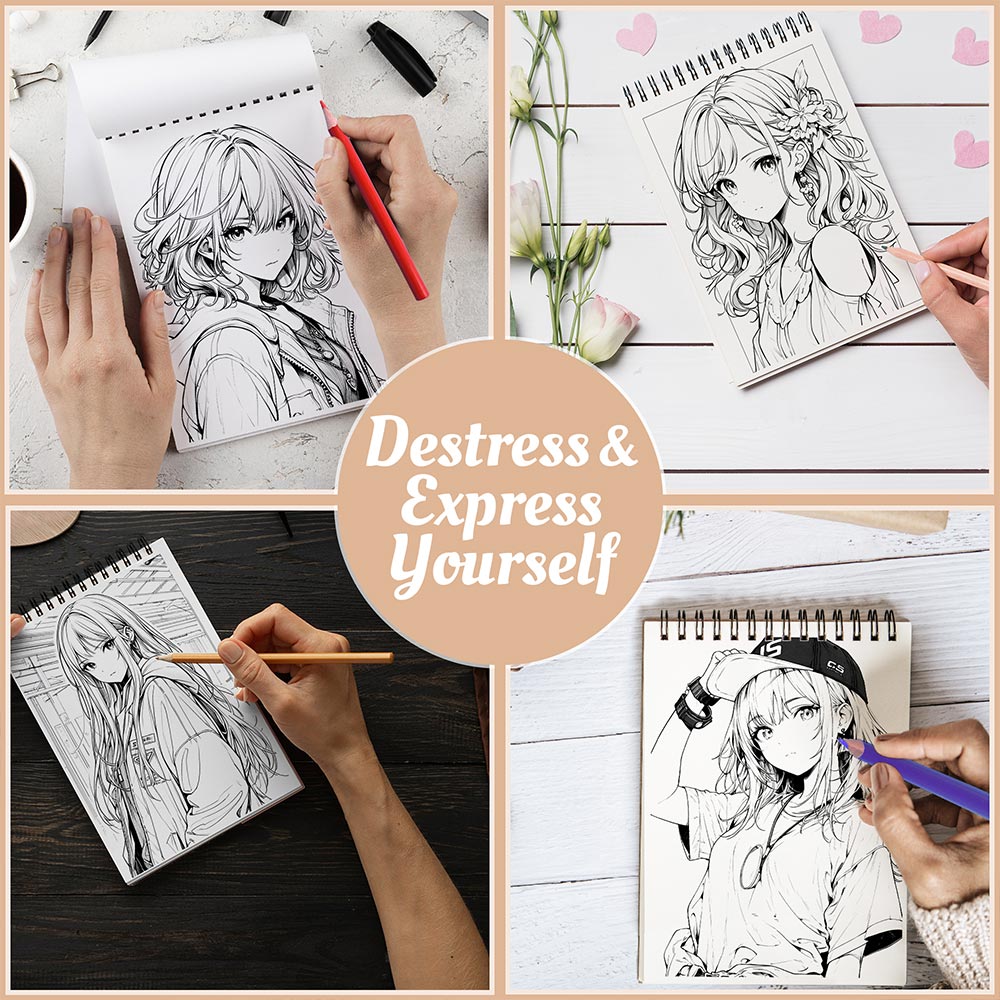 Netecom Girls Edition Anime Coloring Book Spiral Bound For Adults
