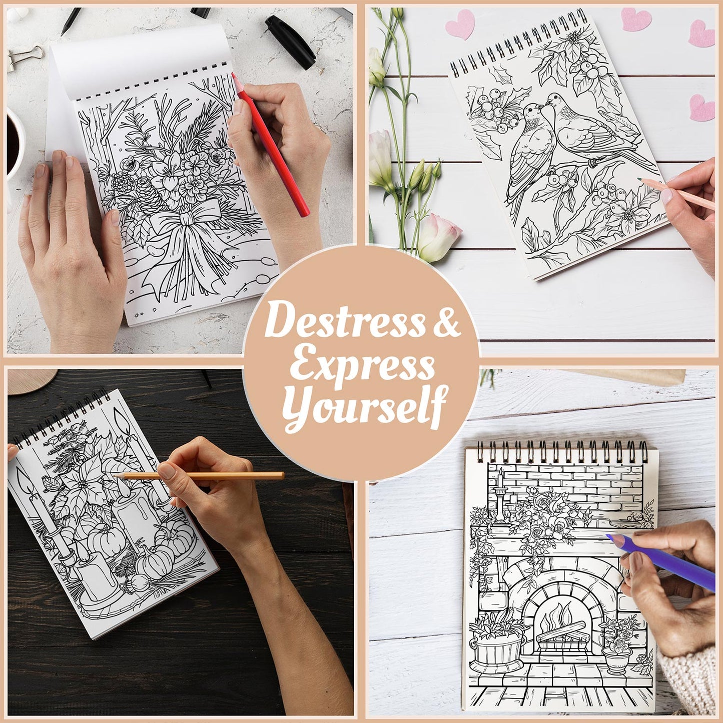 Netecom Floral Christmas Coloring Book Spiral Bound For Adults