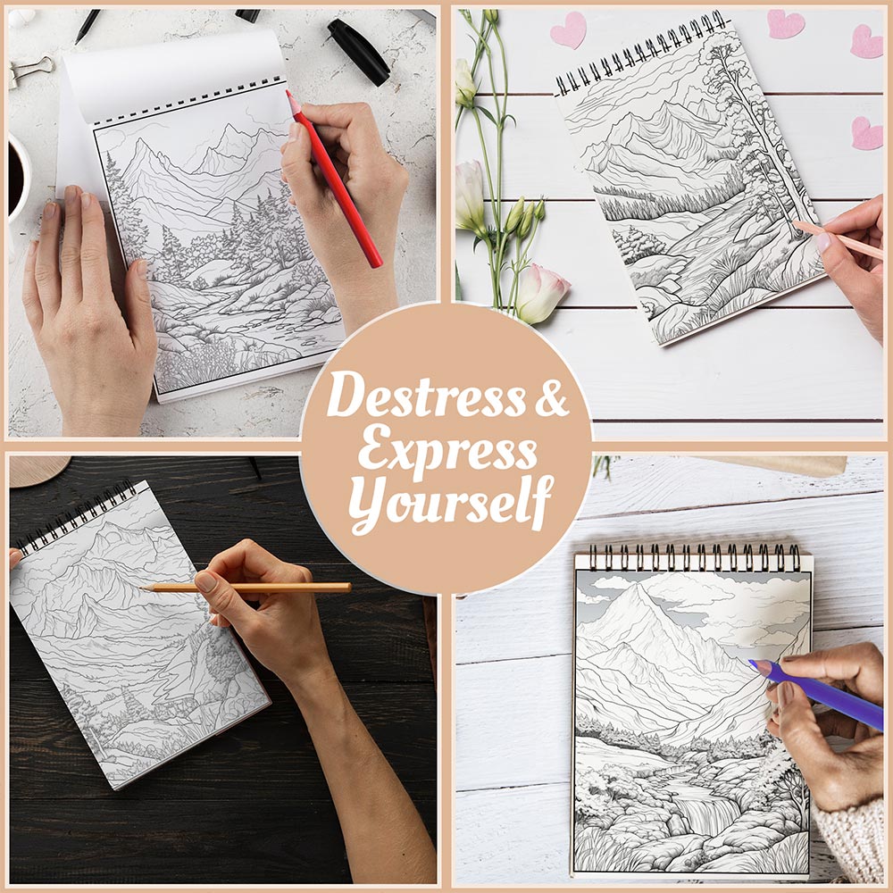 Mindful Mountains Coloring Book Spiral Bound For Adults