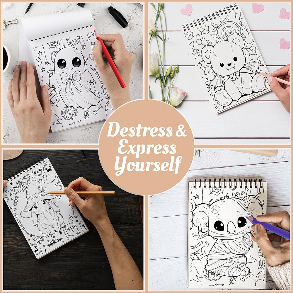 Netecom Spooky Kawaii Coloring Book Spiral Bound For Adults