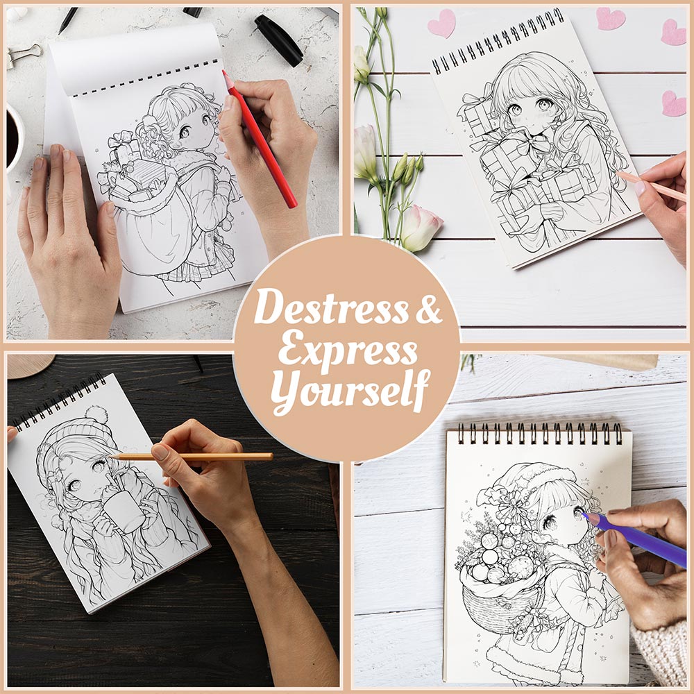 Netecom Kawaii Girls Christmas Coloring Book Spiral Bound For Adults