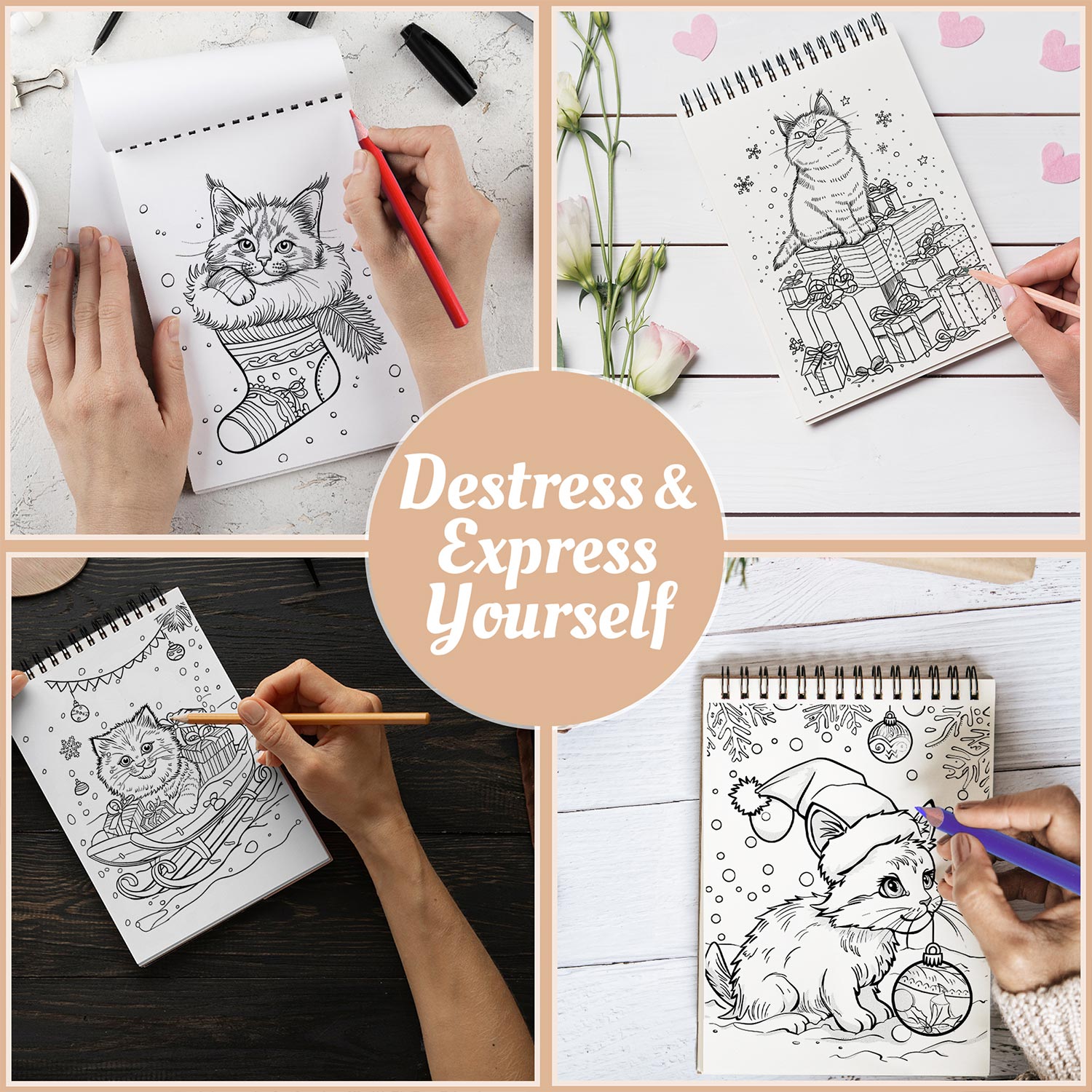 Netecom Merry Catmas Coloring Book Spiral Bound For Adults