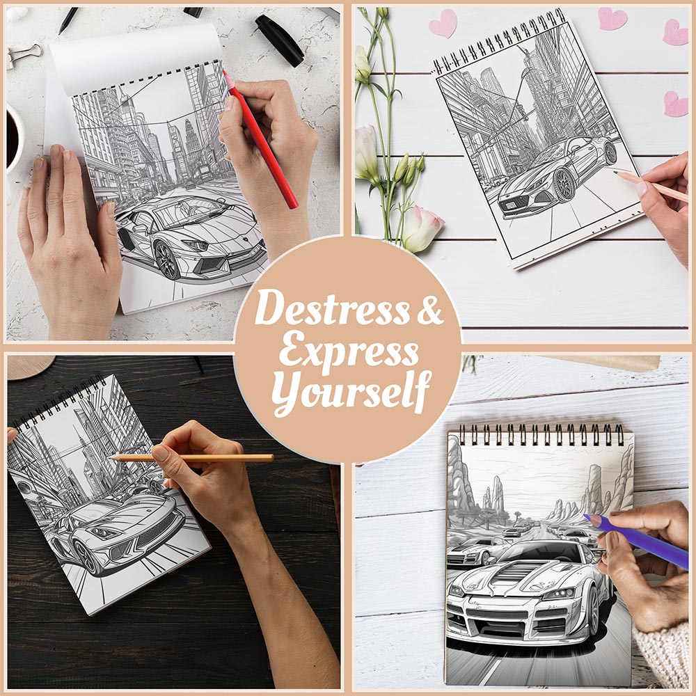 Sports Cars Coloring Book Spiral Bound For Adults