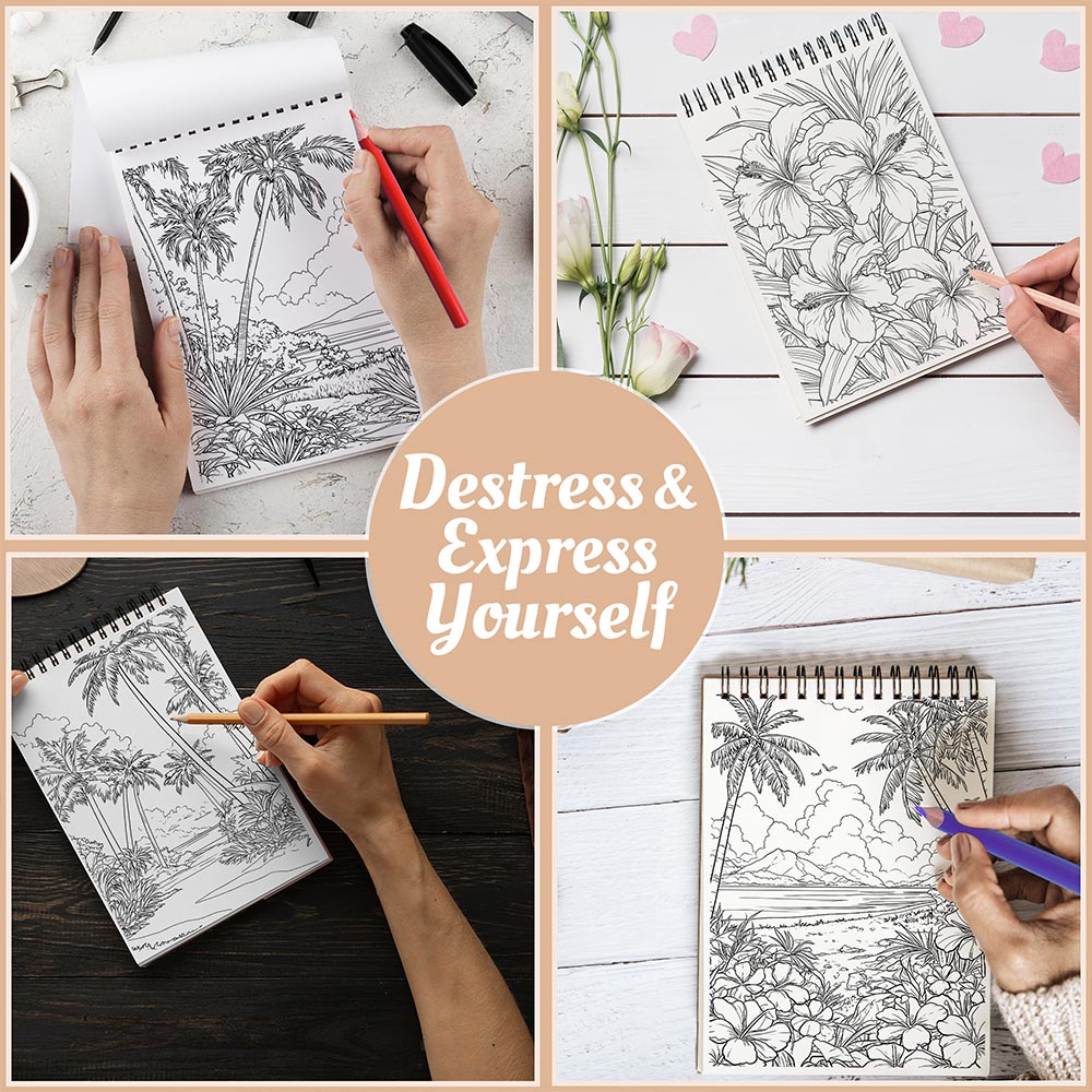 Netecom Tropical Landscape Coloring Book Spiral Bound For Adults