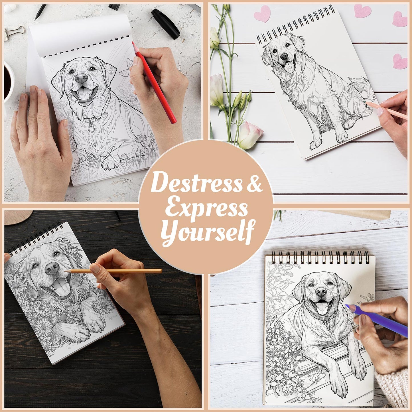 Netecom Retriever Breeds Coloring Book Spiral Bound For Adults