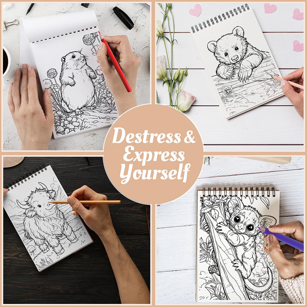 Netecom Cute Animals Coloring Book Spiral Bound For Adults