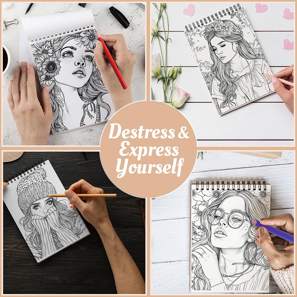 Netecom Modern Girl Coloring Book Spiral Bound For Adults