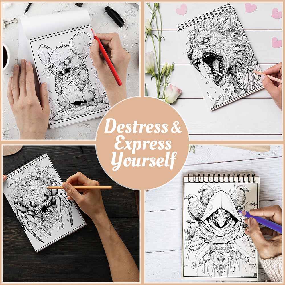 Netecom Horror Animals Coloring Book Spiral Bound For Adults