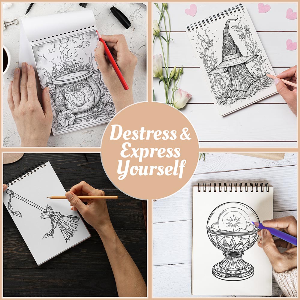 Netecom Witchcraft Coloring Book Spiral Bound For Adults