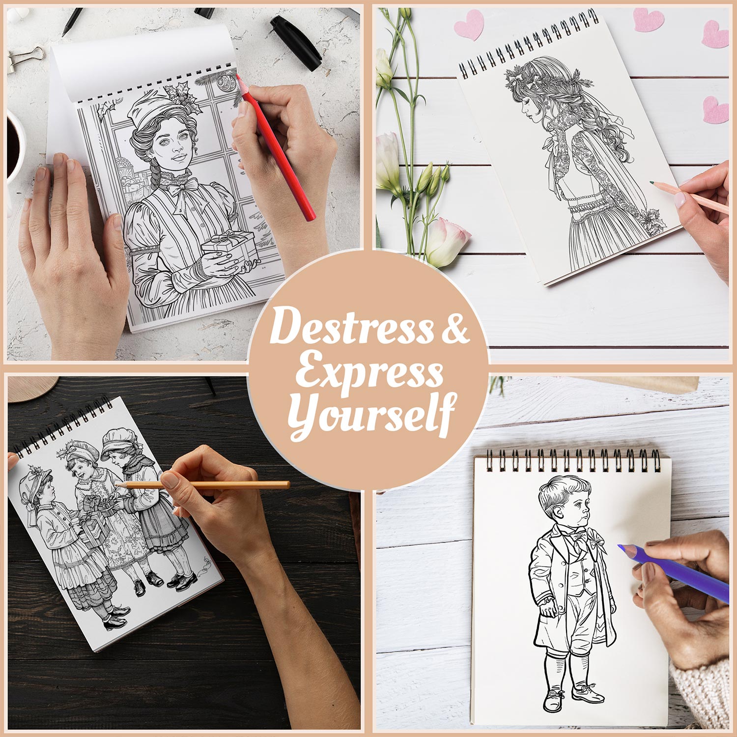 Netecom Old Fashion Christmas Coloring Book Spiral Bound For Adults