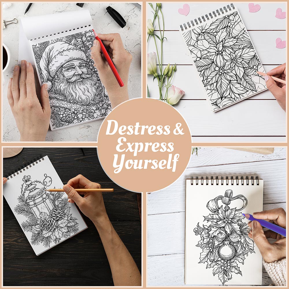 Netecom Christmas Large Print Coloring Book Spiral Bound For Adults