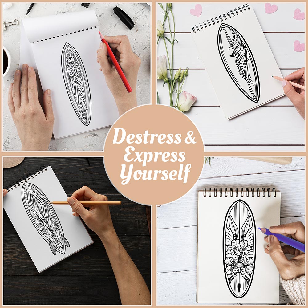 Netecom Surfboard Coloring Book Spiral Bound For Adults
