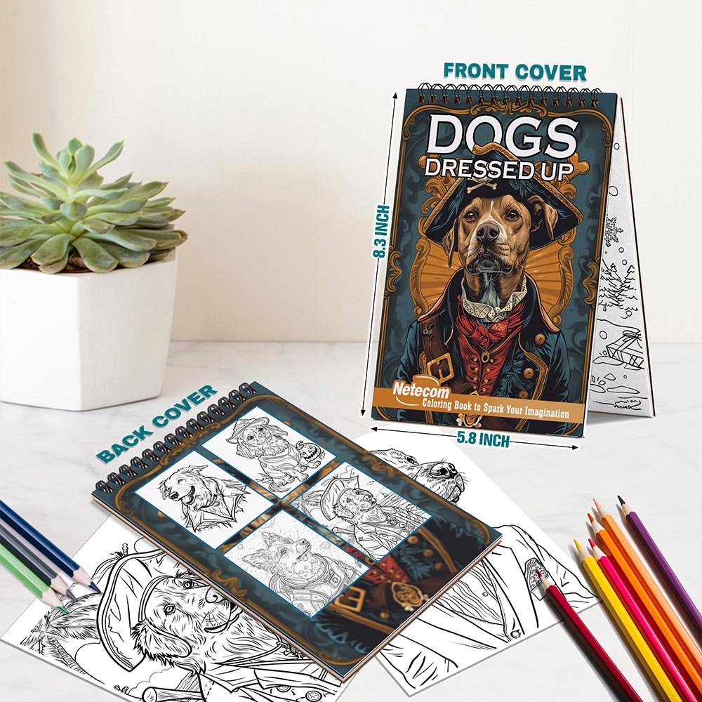 Netecom Dogs Dressed Up Spiral Bound Coloring Book For Adults