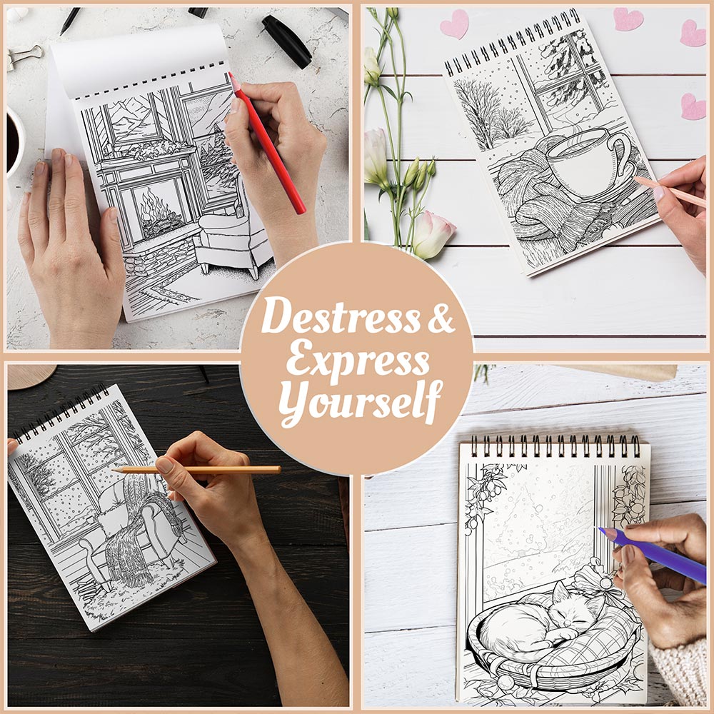 Netecom Relaxing Winter Coloring Book Spiral Bound For Adults