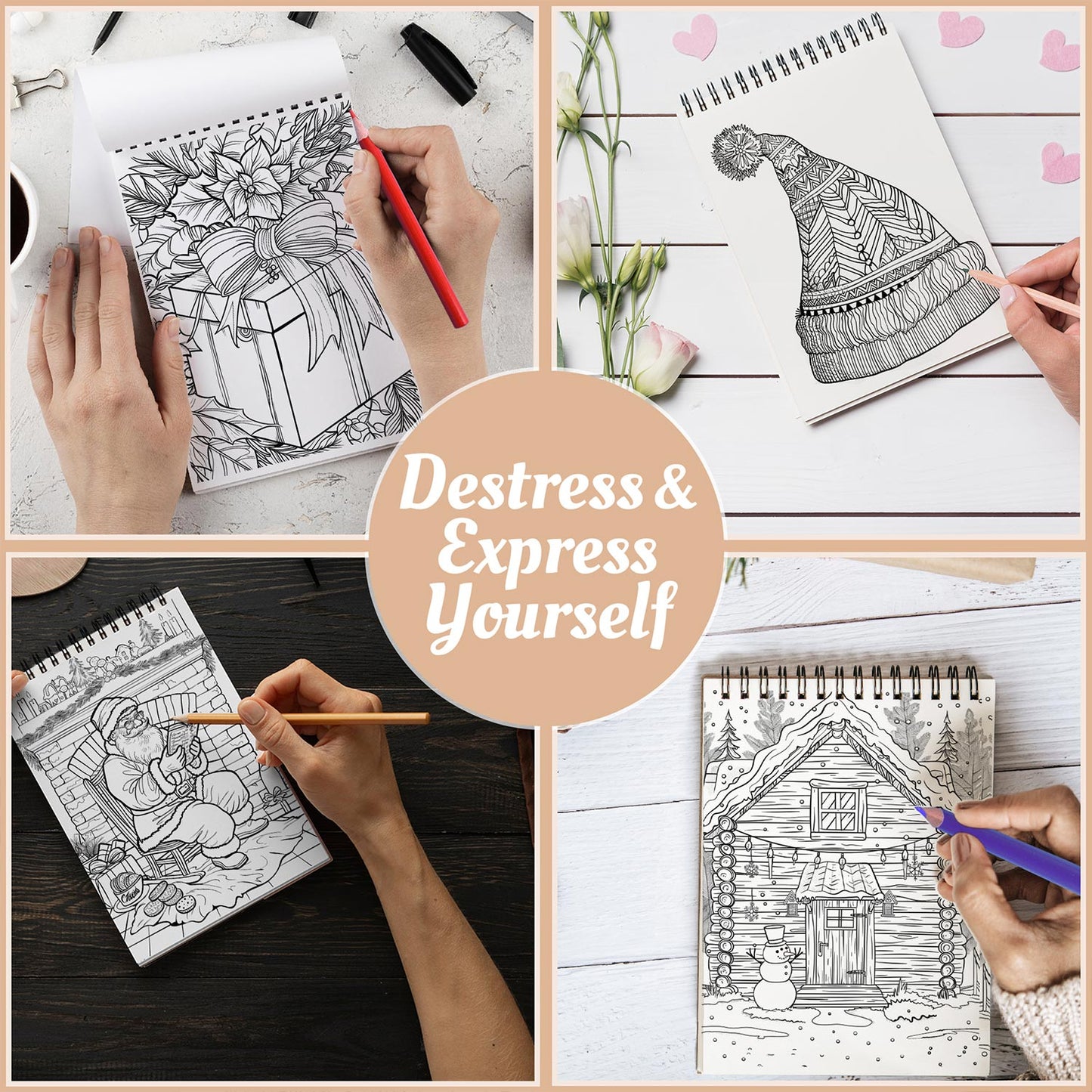 Netecom Colorful Christmas Coloring Book Spiral Bound For Adults