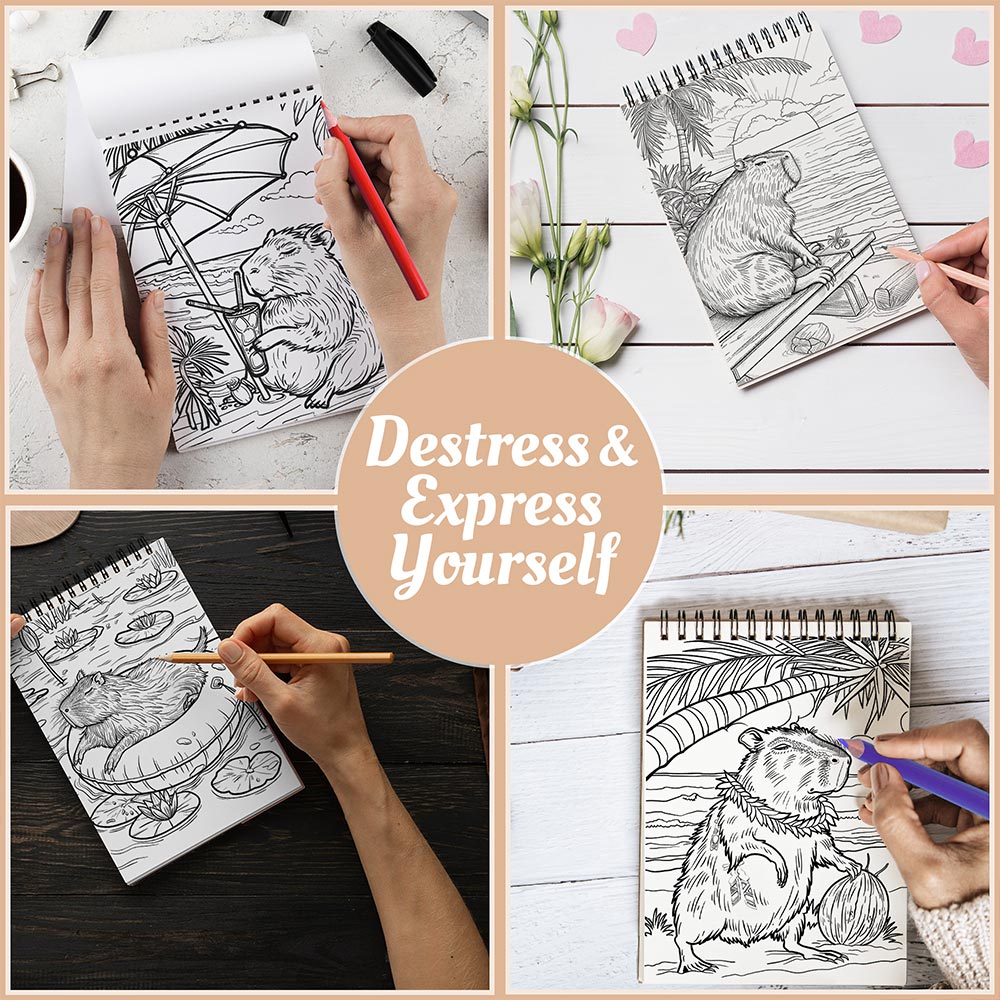 Netecom Capybara Summer Coloring Book Spiral Bound For Adults
