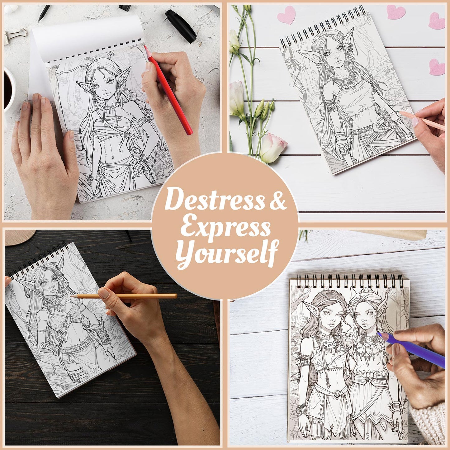Netecom Goblin Monster Girls Coloring Book Spiral Bound For Adults