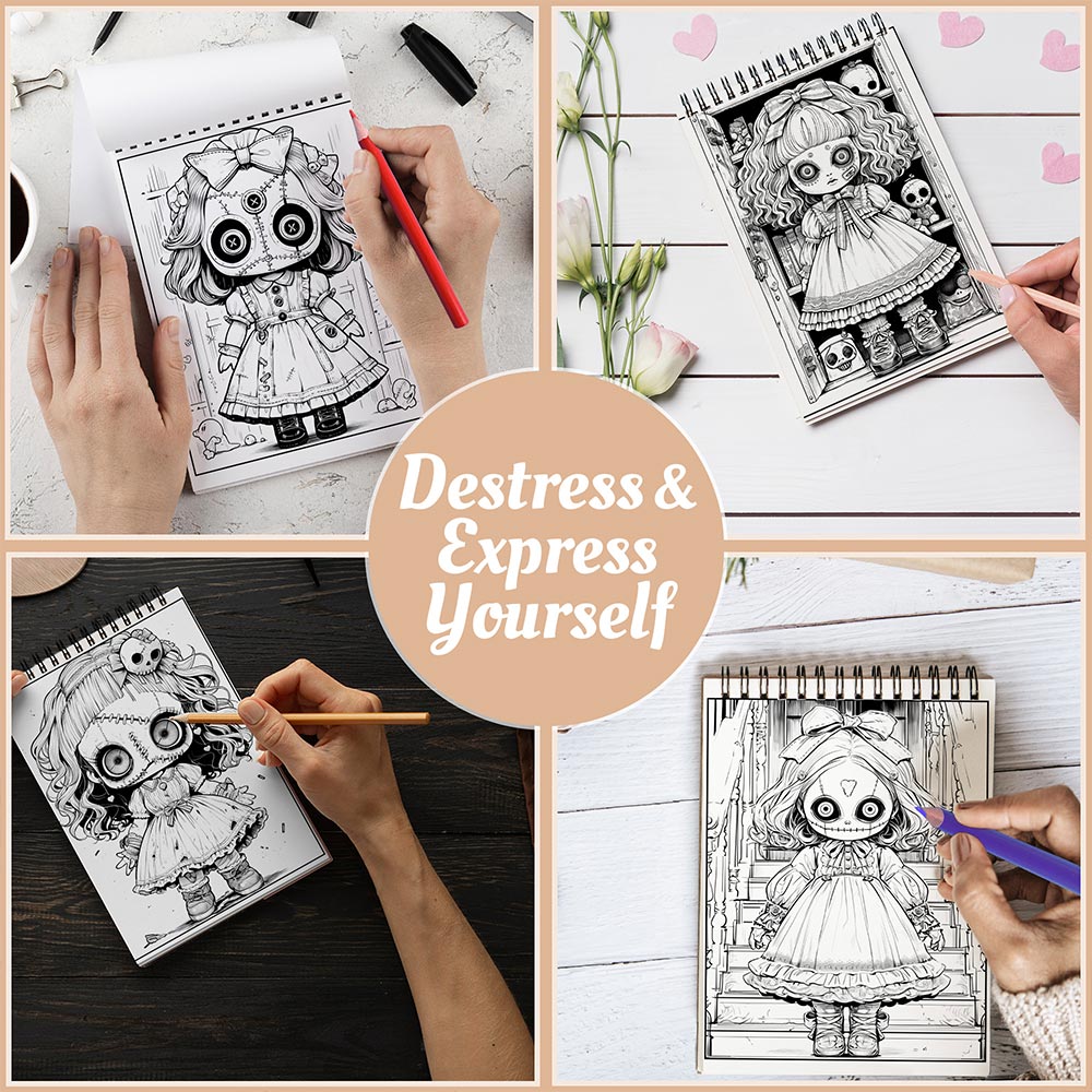 Netecom Spooky Doll Horror Coloring Book Spiral Bound For Adults