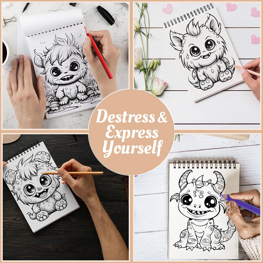 Netecom Cute Little Monsters Coloring Book Spiral Bound For Adults