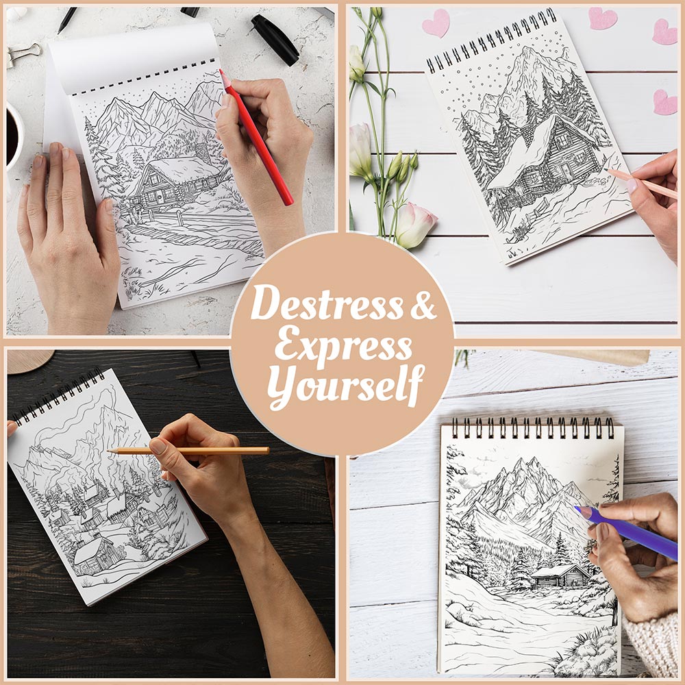 Netecom Mountains Christmas Coloring Book Spiral Bound For Adults