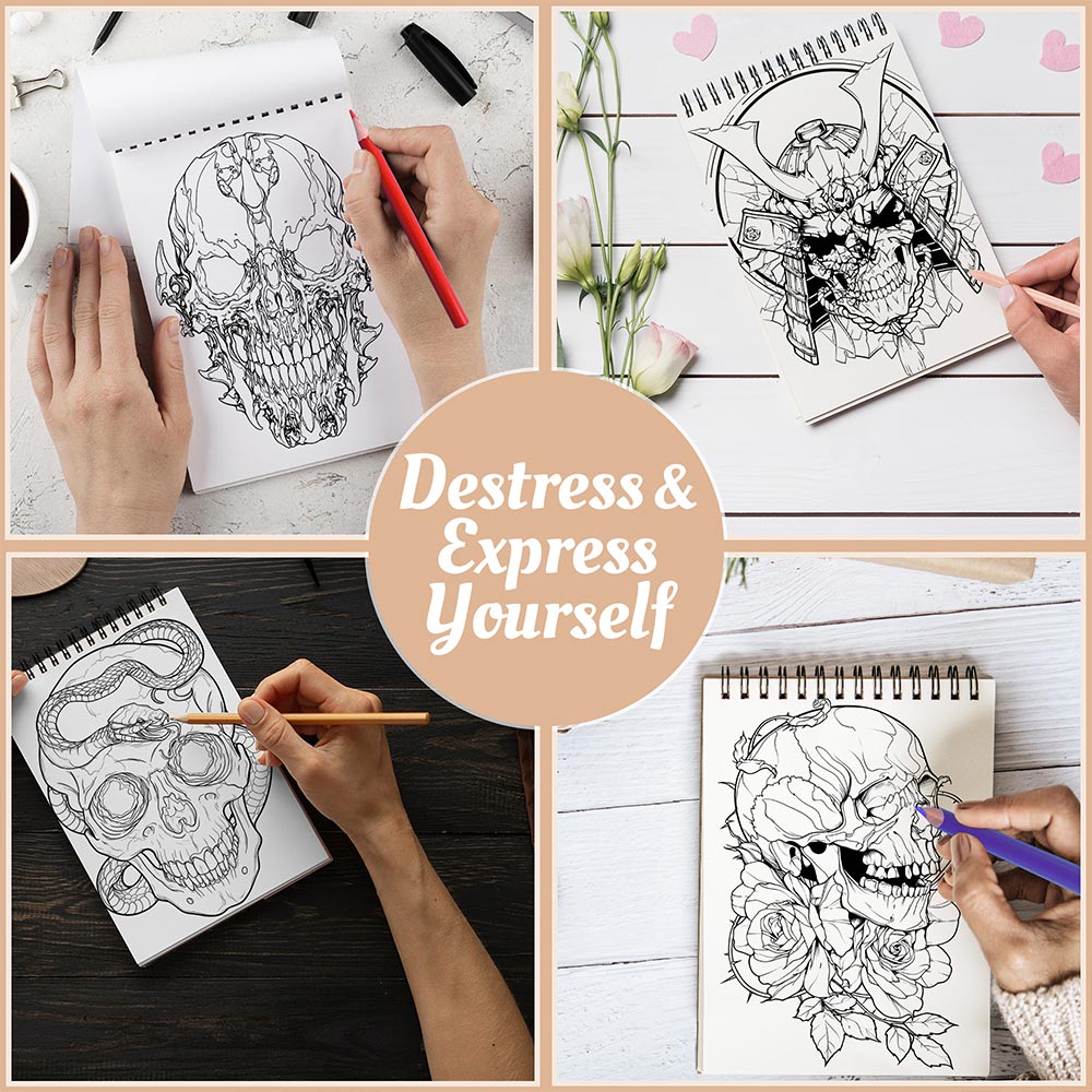 Netecom Wicked Skulls Coloring Book Spiral Bound For Adults