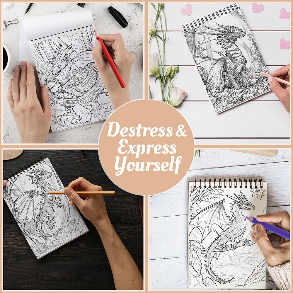 Netecom Woodland Dragon Coloring Book Spiral Bound For Adults