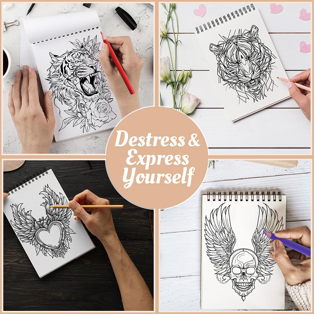 Netecom Tattoo Coloring Book Spiral Bound For Adults