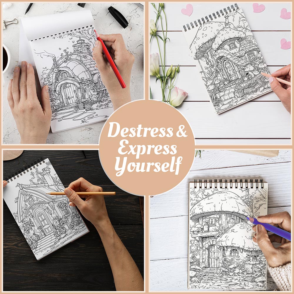 Netecom Magical Fairy Homes Coloring Book Spiral Bound For Adults