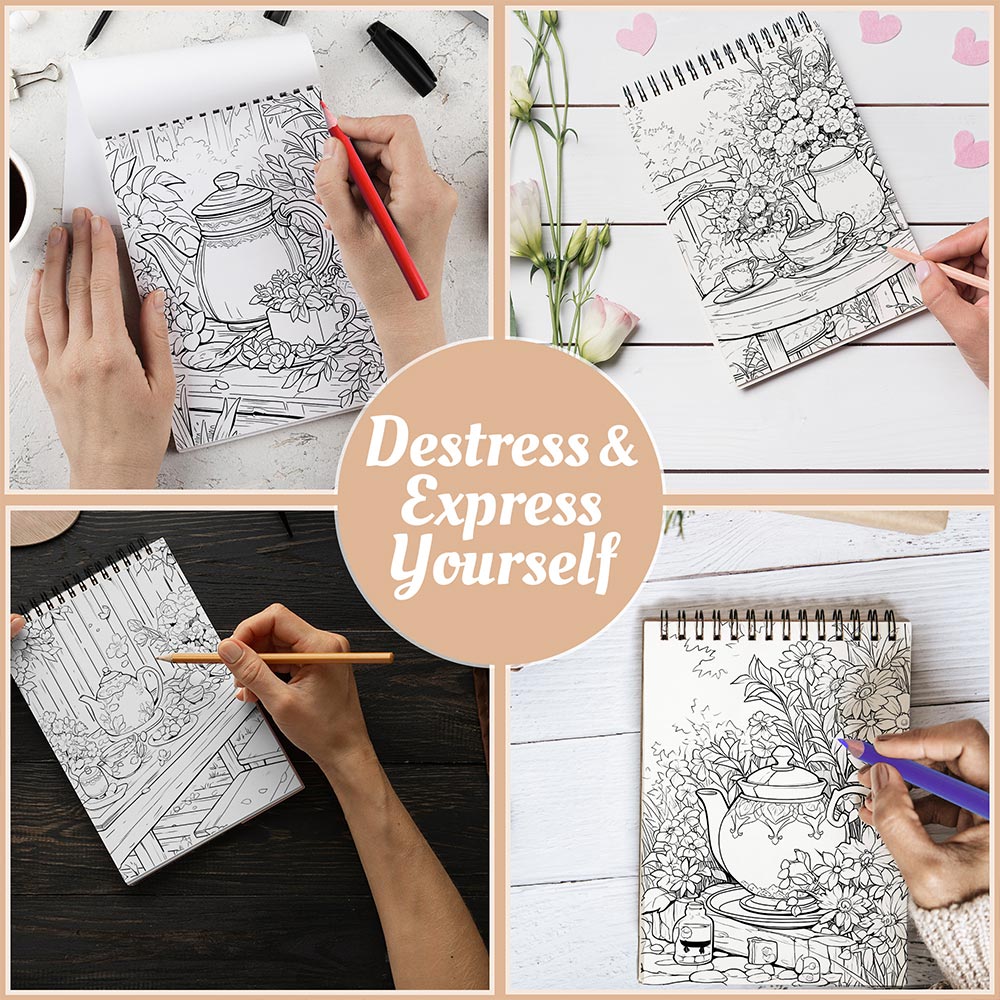 Netecom Tea in the Garden Coloring Book Spiral Bound For Adults