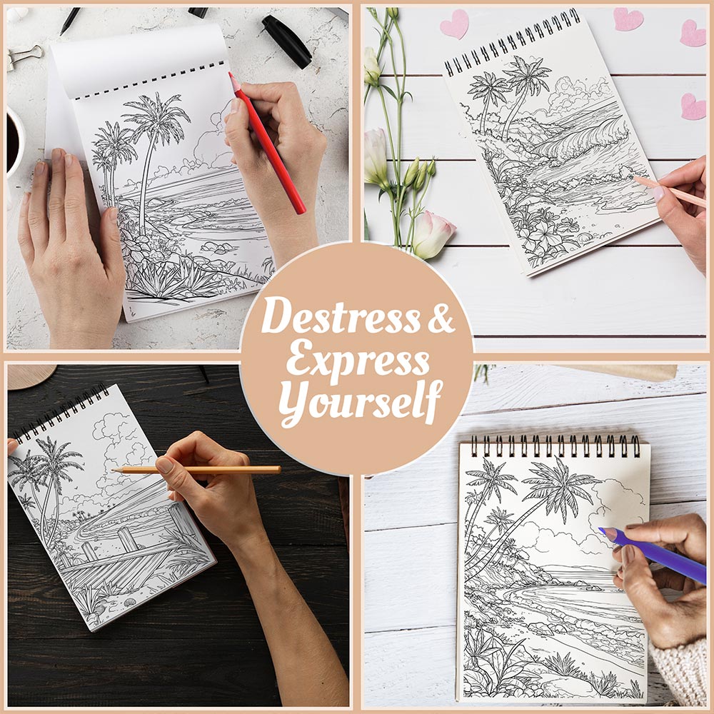 Netecom Beach Bliss Coloring Book Spiral Bound For Adults