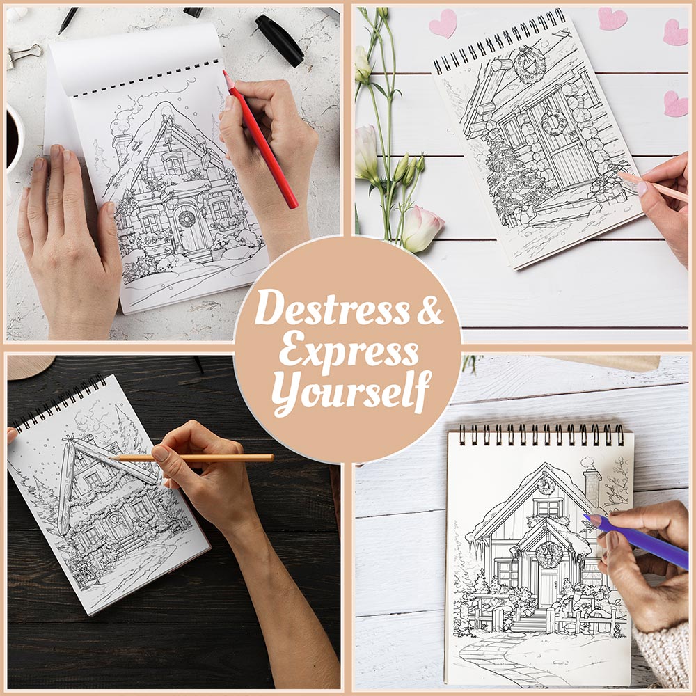 Netecom Country Christmas Coloring Book Spiral Bound For Adults