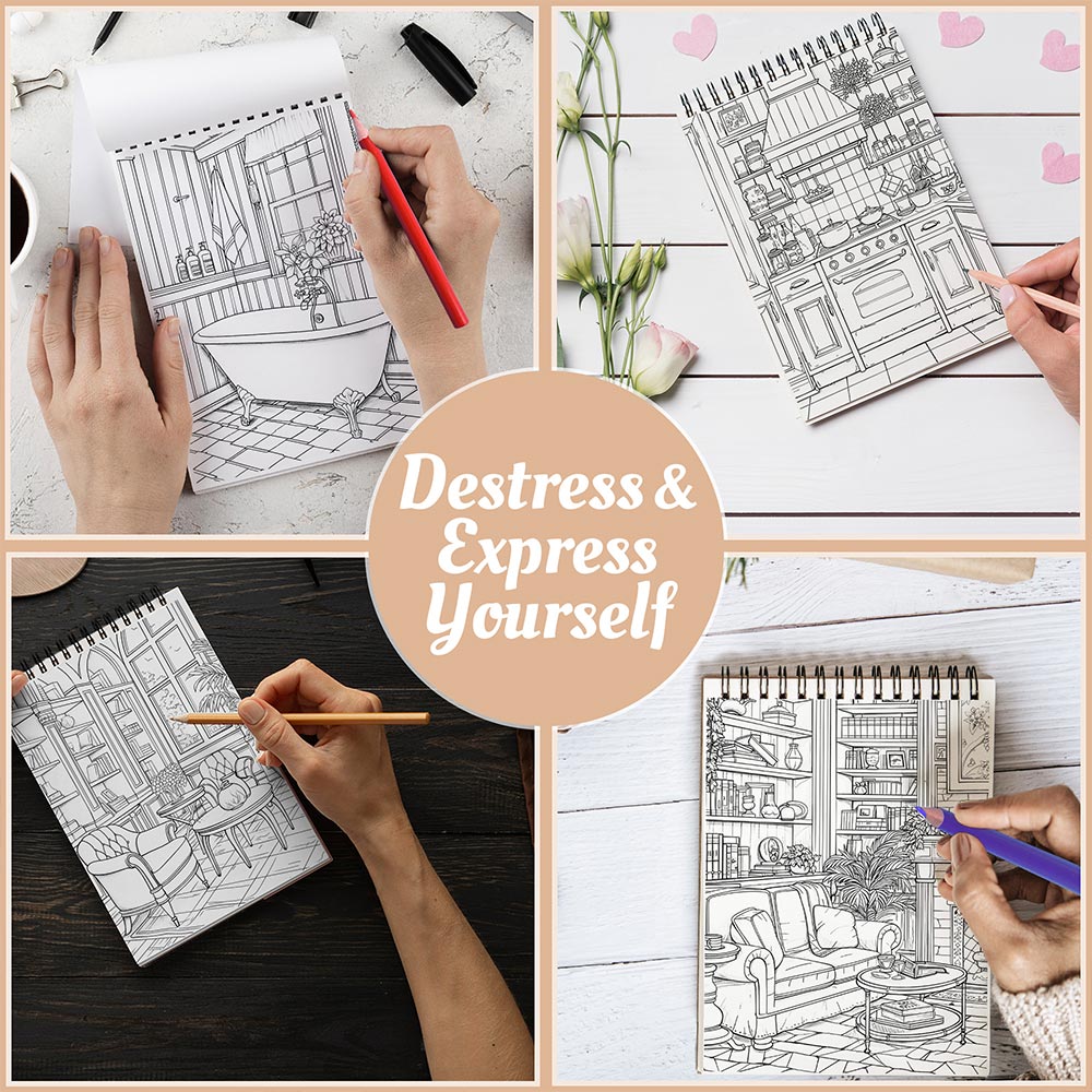 Netecom Home Sweet Home Coloring Book Spiral Bound For Adults