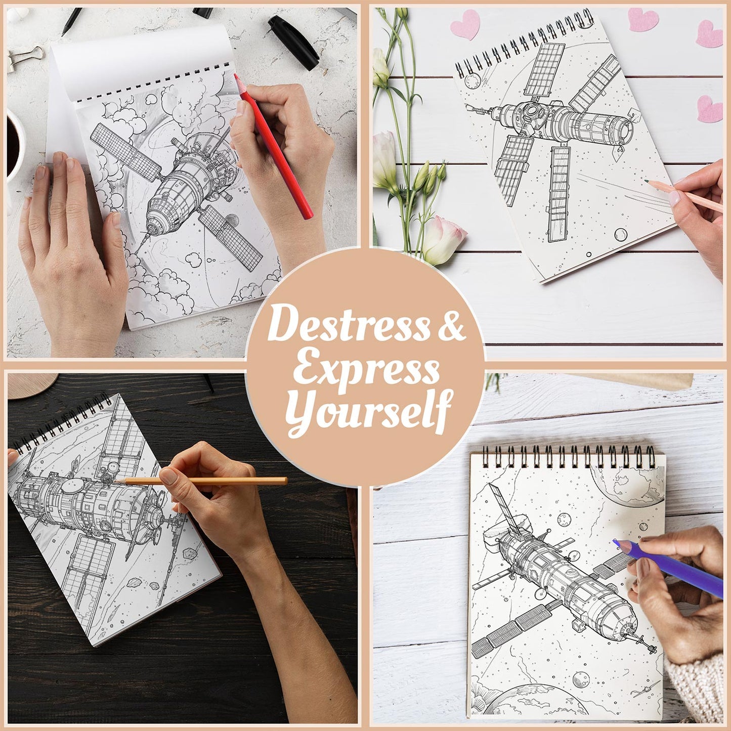 Netecom Satellite Coloring Book Spiral Bound For Adults